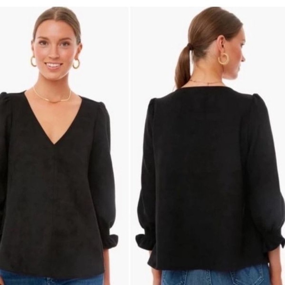 TuckerNuck Top Womens Faux Suede Black Easton Blouse Size S